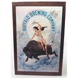 Vintage Buffalo Brewing Co Wood Sign Litho Plaque Buffalo Lady Sacramento CA